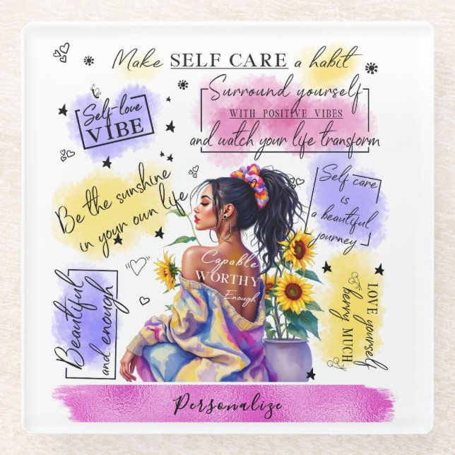 Woman's Empowerment Inspire Positive Affirmation Glass Coaster (Front)