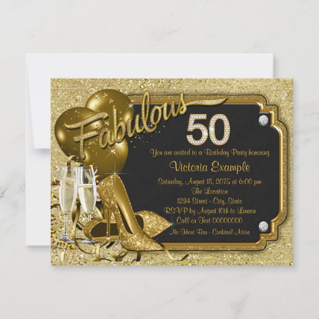 Womans Fabulous 50 Birthday Party Invitation (Front)