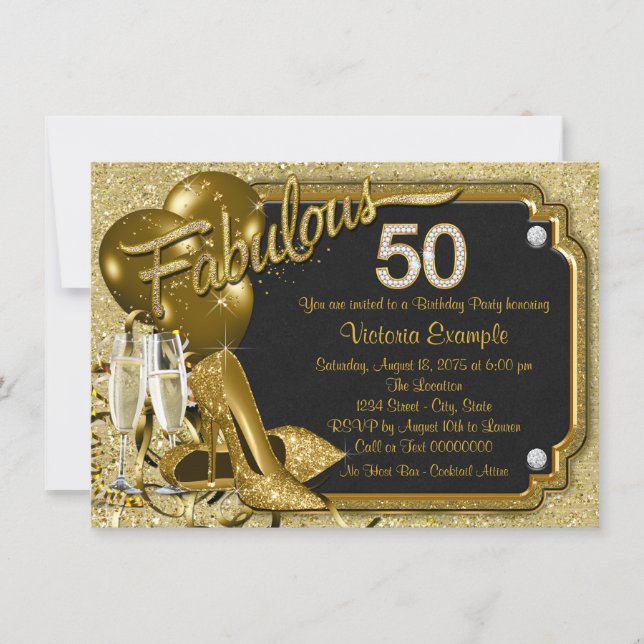 Womans Fabulous 50 Birthday Party Invitation (Front)