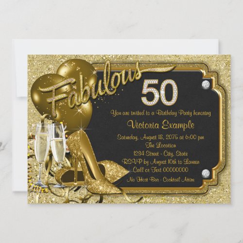 Womans Fabulous 50 Birthday Party Invitation