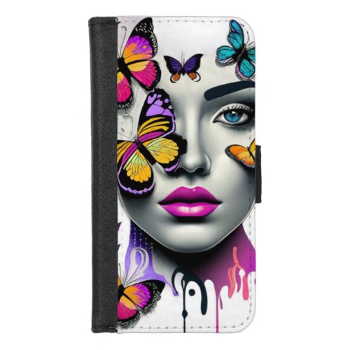 Womans face and butterflies fantasy iPhone 87 wallet case