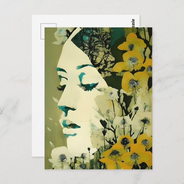 Womans Face and Flowers Collage Postcard (Front/Back)