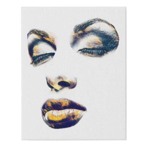 Womans Face Gold Makeup Abstract art Faux Canvas Print