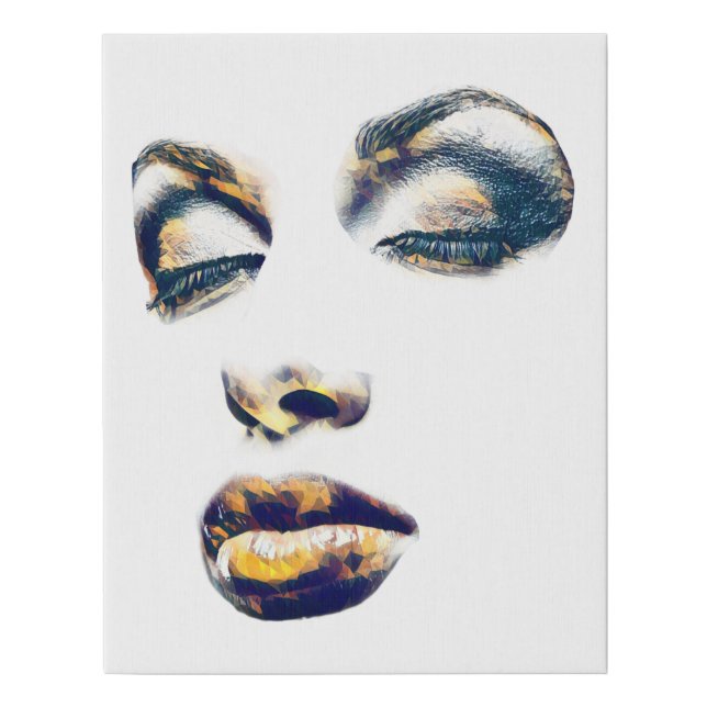 Womans Face Gold Makeup Abstract art Faux Canvas Print (Front)