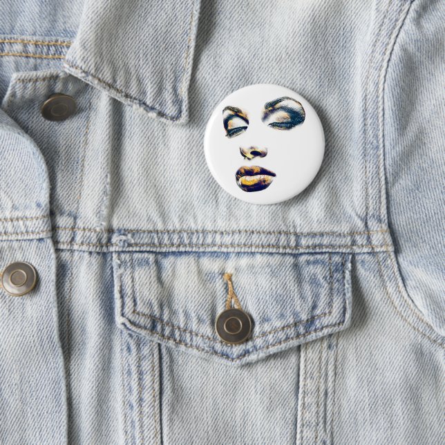 Womans Face Gold Makeup beauty Abstract pop art Button (In Situ)