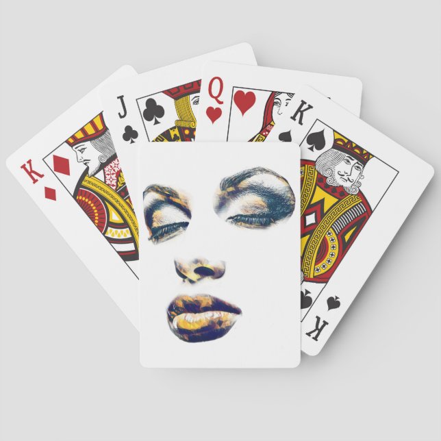 Womans Face Gold Makeup beauty Abstract pop art  Poker Cards (Back)
