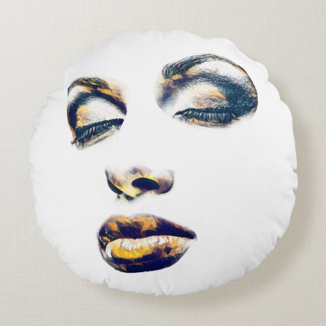 Womans Face Gold Makeup beauty Abstract pop art  Round Pillow (Front)