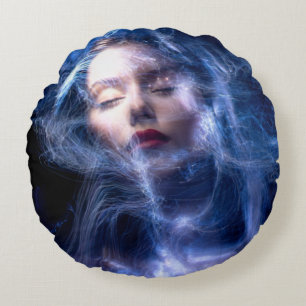 Womans Face Light Painting Round Pillow