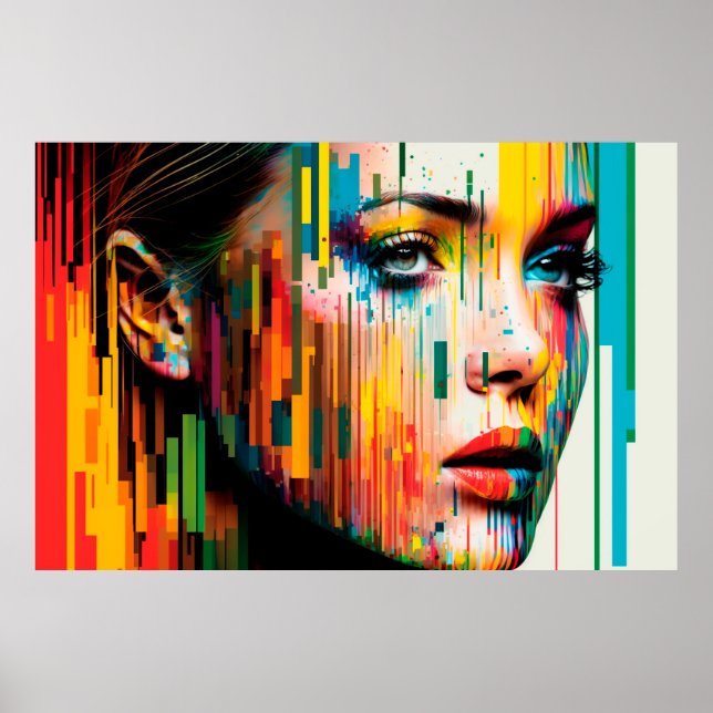 Woman's Face Made of Color Bars Portrait Poster (Front)