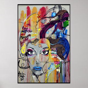 Woman's face mural art poster