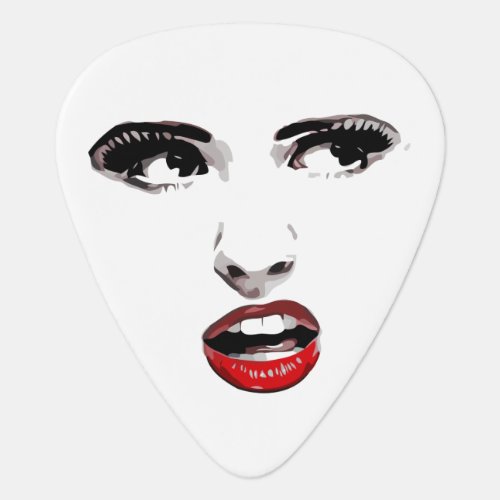 Womans face Red Lipstick Dark Eyed makeup Art Guitar Pick
