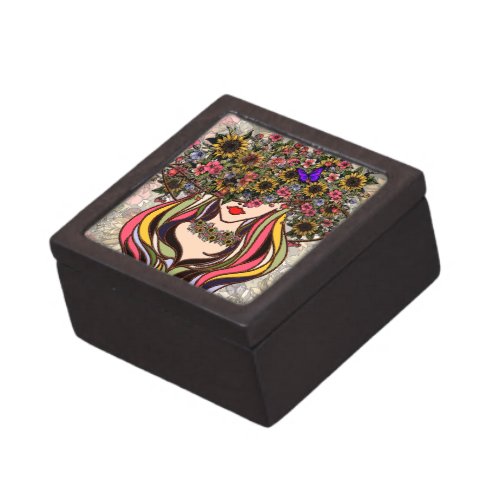 Womans face with flowers and butterfliesart cut gift box