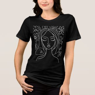 woman's face  with flowers -minimalist line art