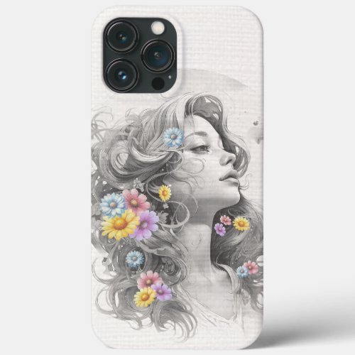 Womans Face With Flowers Textured Effect iPhone 13 Pro Max Case