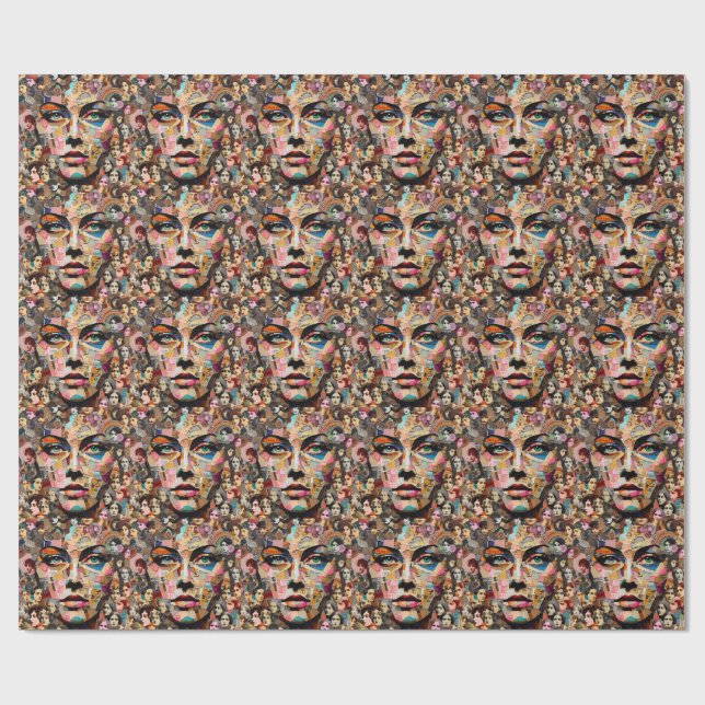 womans faces abstract collage pop art  wrapping paper (Flat)
