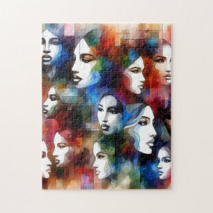 womans faces abstract watercolors pop art jigsaw puzzle