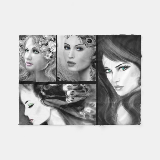 Womans fantasy fairy collage fleece blanket (Front (Horizontal))
