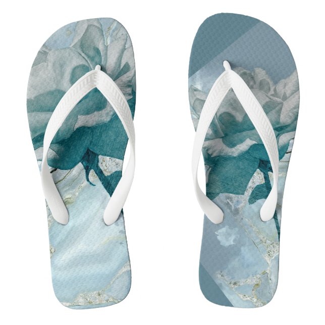 Woman's Flip Flops Turquoise Rose (Footbed)