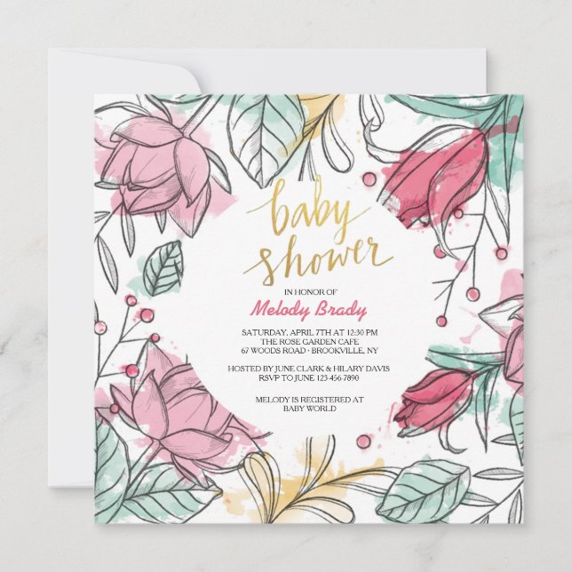 Woman's Floral Square Invitation (Front)