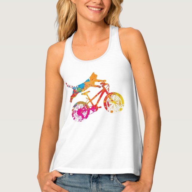 Woman's freak. A cat on a bicycle. Humor. Tank Top (Front)