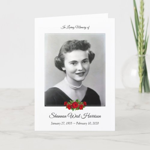 Womans Funeral Program  Red Rose Floral