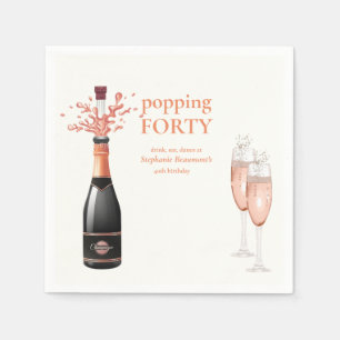 Woman's Funny Popping Champagne 40th Birthday Napkins