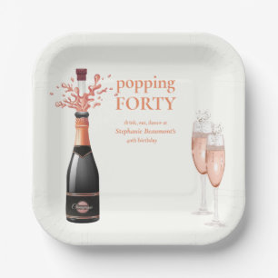 Woman's Funny Popping Champagne 40th Birthday Paper Plates