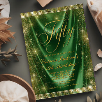 Womans Glam Emerald Green Gold 50th Birthday Invitation by Pure_Elegance at Zazzle