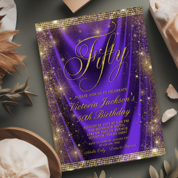 Womans Glam Purple Gold 50th Birthday Invitation by Pure_Elegance at Zazzle
