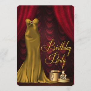 Womans Glamorous Ruby Red Gold Birthday Party Invitation