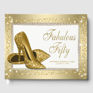 Womans Gold 50th Birthday Party Guest Book