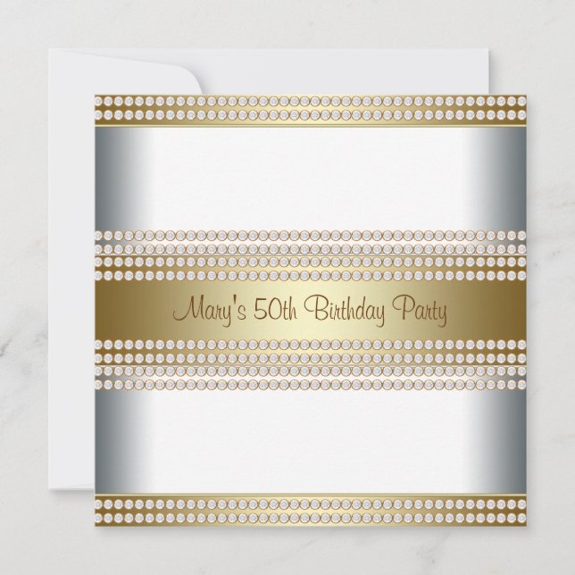 Womans Gold 50th Birthday Party Invitation (Front)