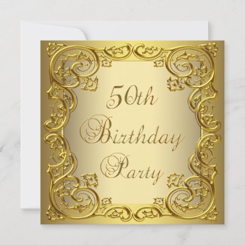 Womans Gold 50th Birthday Party Announcements