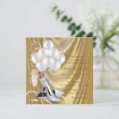 Womans Gold and Silver Birthday Party Luxe Invitation (Standing Front)