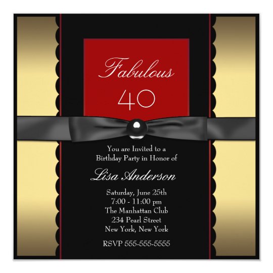 womans gold black and red birthday party invitation black birthday invitations