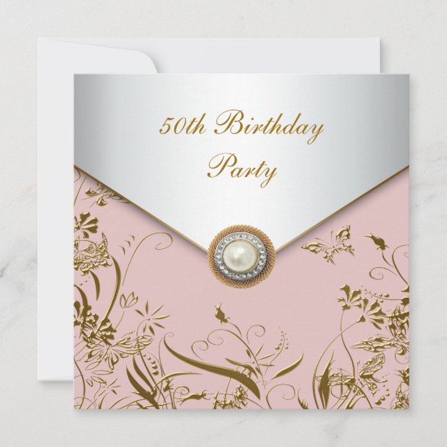 Womans Gold Butterfly 50th Birthday Party Invitation (Front)