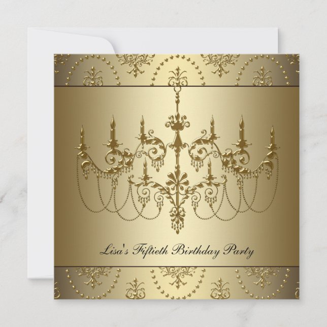 Womans Gold Chandelier 50th Birthday Invitation (Front)