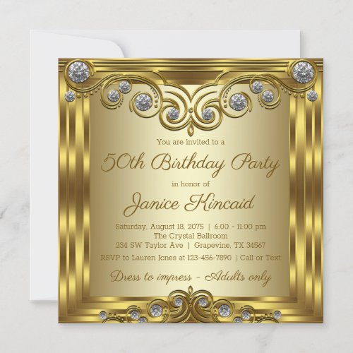 Womans Gold Diamond Glam Birthday Party Invitation