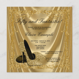 Womans Gold High Heels Birthday Party Satin Glam Invitation