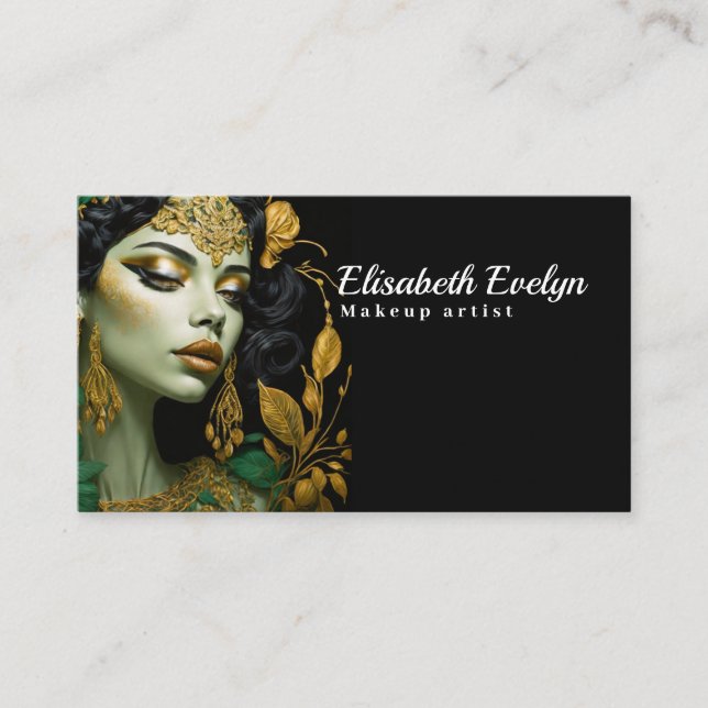 Woman's Gold Jewelry with Green Floral Touch h675 Business Card (Front)