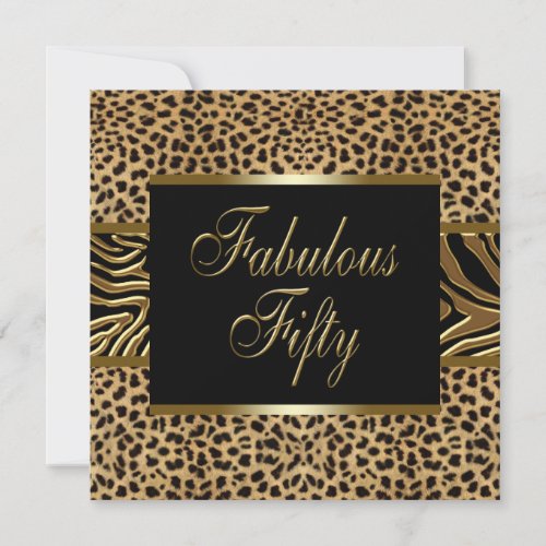 Womans Gold Leopard Zebra 50th Birthday Party Custom Invites