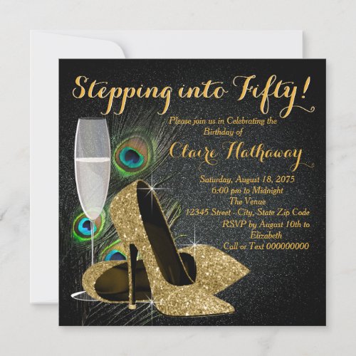 Womans Gold Peacock Birthday Party Invitation