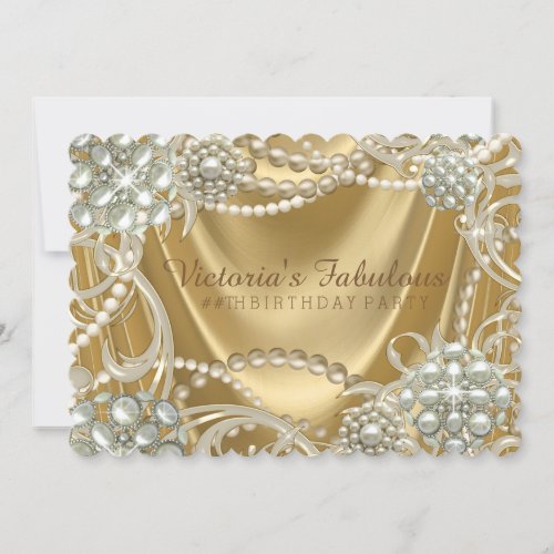 Womans Gold Pearl Birthday Party Invitation