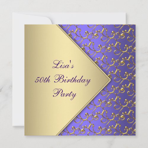Womans Gold Purple 50th Birthday Party Custom Invite