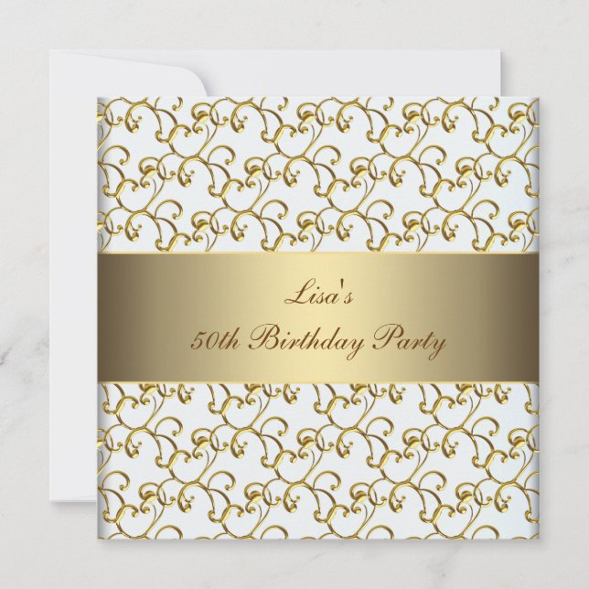Womans Gold Swirls 50th Birthday Party Invitation (Front)