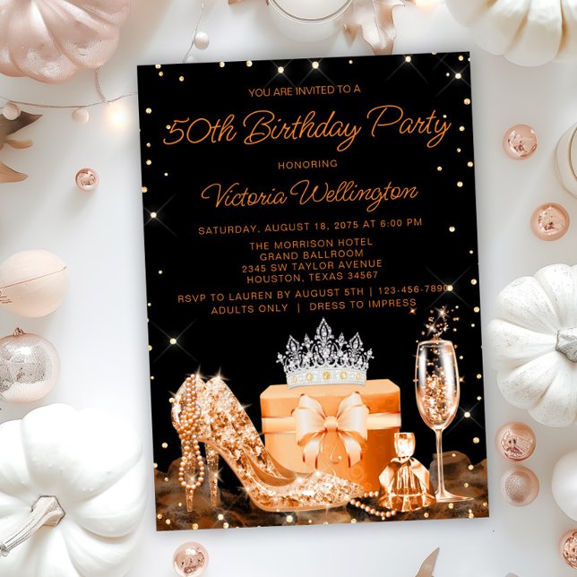 Womans Halloween Any Number Birthday Party Invitation (Womans elegant Halloween or orange and black birthday invitation. Simply add your event details.)