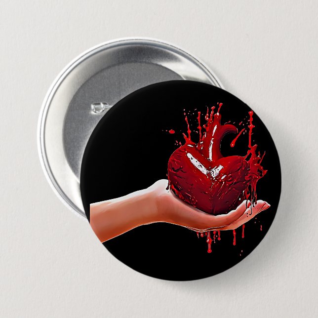 womans hand holding bloody Heart goth horror Art Button (Front & Back)