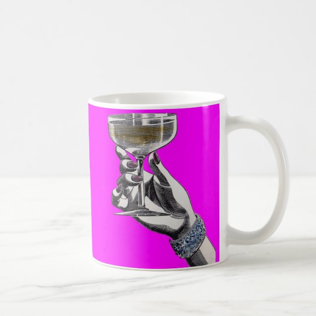 woman's hand holding glass of champagne coffee mug (Right)