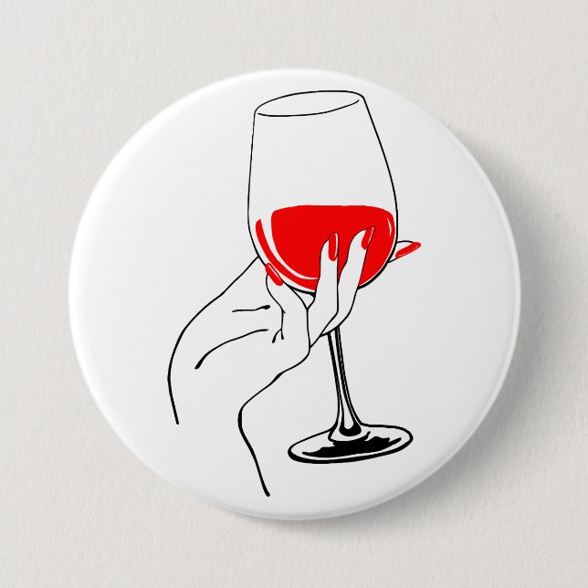 Womans hand holding wine glass art button (Front)