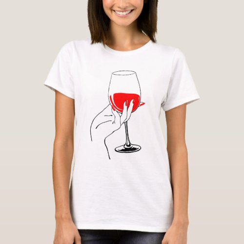 Womans hand holding wine glass art T_Shirt